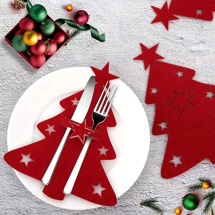 

12pcs, Cutlery Bag, Christmas Placemat, Christmas Tree Knife And Fork Set, Christmas Tree Cutlery Bag, Table Mat, Cup Mat, Supplies, Christmas Decor