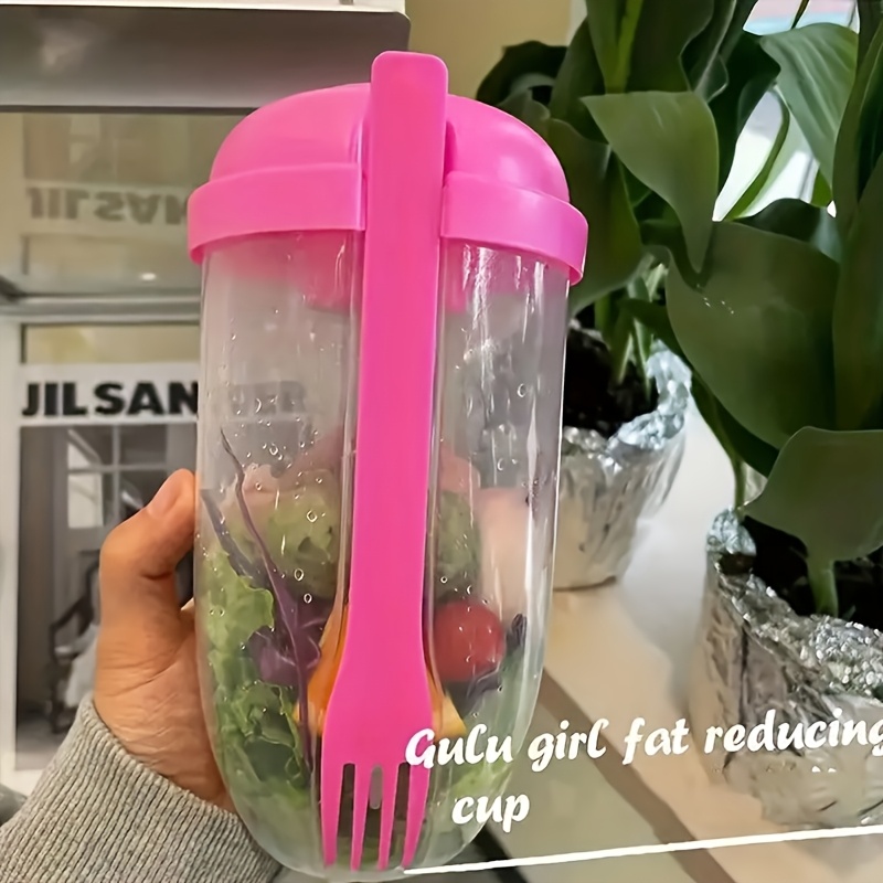TEMU 1pc, Salad Cup, Salad Shaker, Plastic Container (with Fork), Salad Dressing Rack, Picnic Lunch Breakfast Salad Cup, Kitchen Supplies, Kitchen