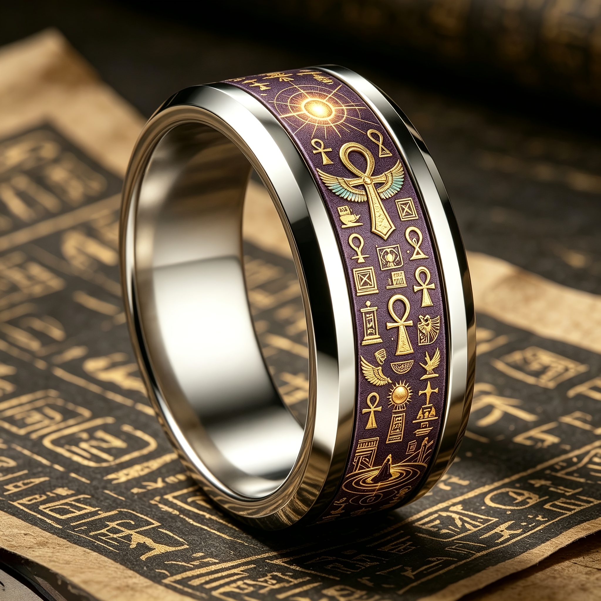 Ancient Egyptian Ankh Life Symbol Plated Stainless Steel Ring