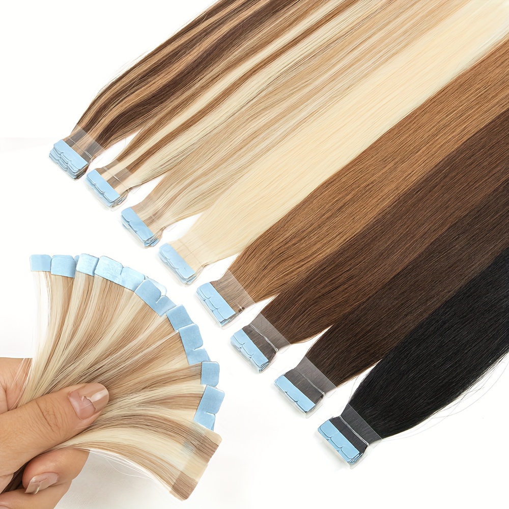 

Mini Tape In Human Hair Extensions Double Side Invisible Seamless Tape In Hair 10pcs/set Natural Straight Blonde 12-24 Inches