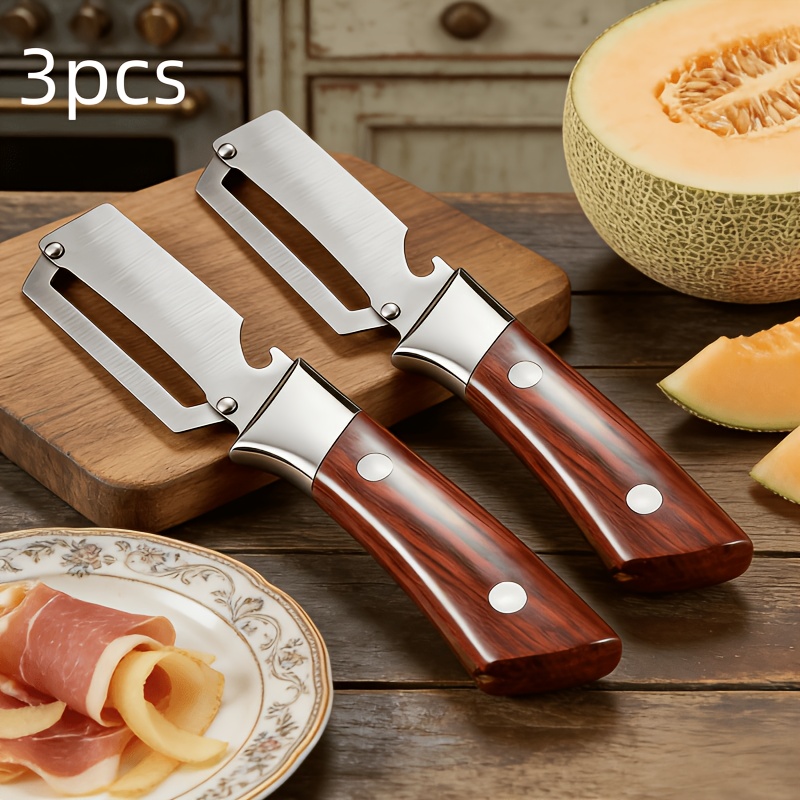 TEMU 3pcs 304 Stainless Steel Multifunctional Vegetable Peeler And Bottle Opener - Potato Peeler, Household Peeler, Fruit And Vegetable Knife, Sugarcane Knife, Stainless Steel Sturdy And Durable Blade