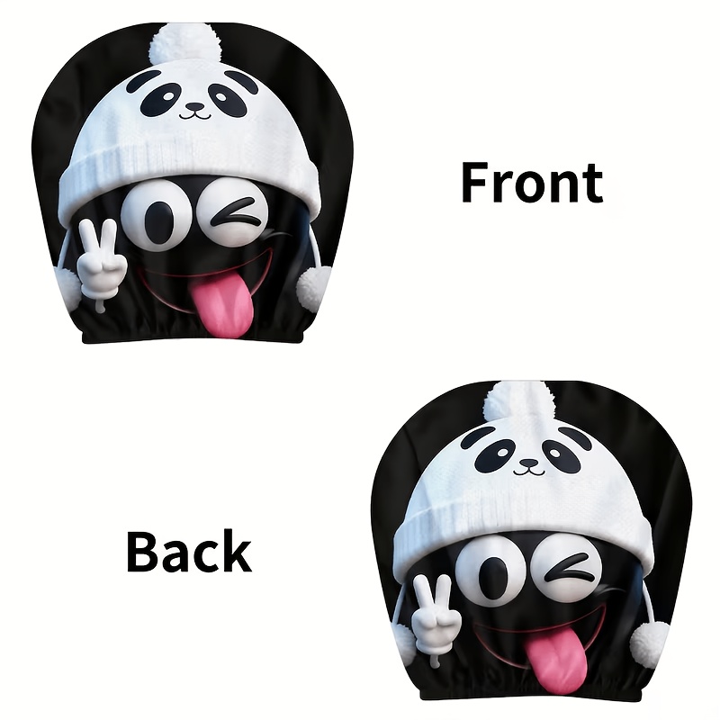 Image of 2 Sets Of White Hat Cartoon Funny Car Headrest Covers | Non-woven Polyester Material, And Clean, Very Suitable For Long-distance Driving, Can Add A Fun Atmosphere To The Car Interior