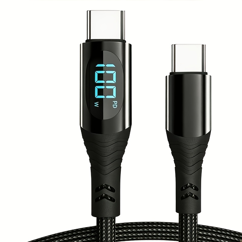 TEMU Xni 1pc 100w Fast Charging Data Cable, Nylon Fast Charging Data Cable, Type-c To Type-c, 47.24 Inch Head Type-c Data Cable