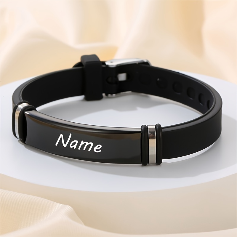 

Custom Engraved Men's Silicone And 316l Stainless Steel Adjustable Wristband, Stylish Personalized Funky Silicon Band, 18k Plated Non-magnetic Metal Clasp, Unique Father's Day Gift Idea