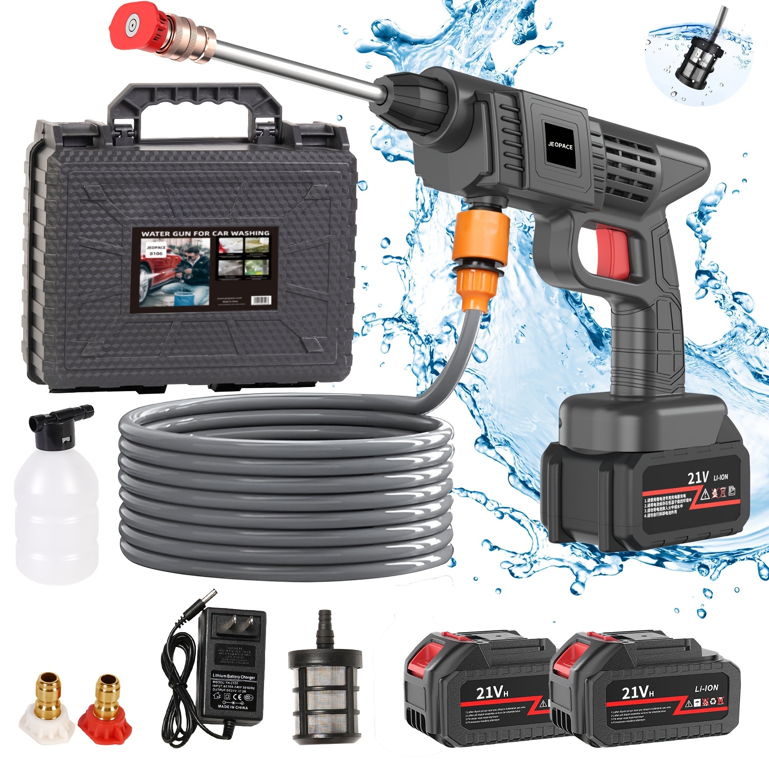 TEMU 1 Wireless High Pressure Water Gun, Portable Cordless Car Washing Tool, Powerful Car Washing Tool, Garden Hose Nozzle, Multi-functional Watering