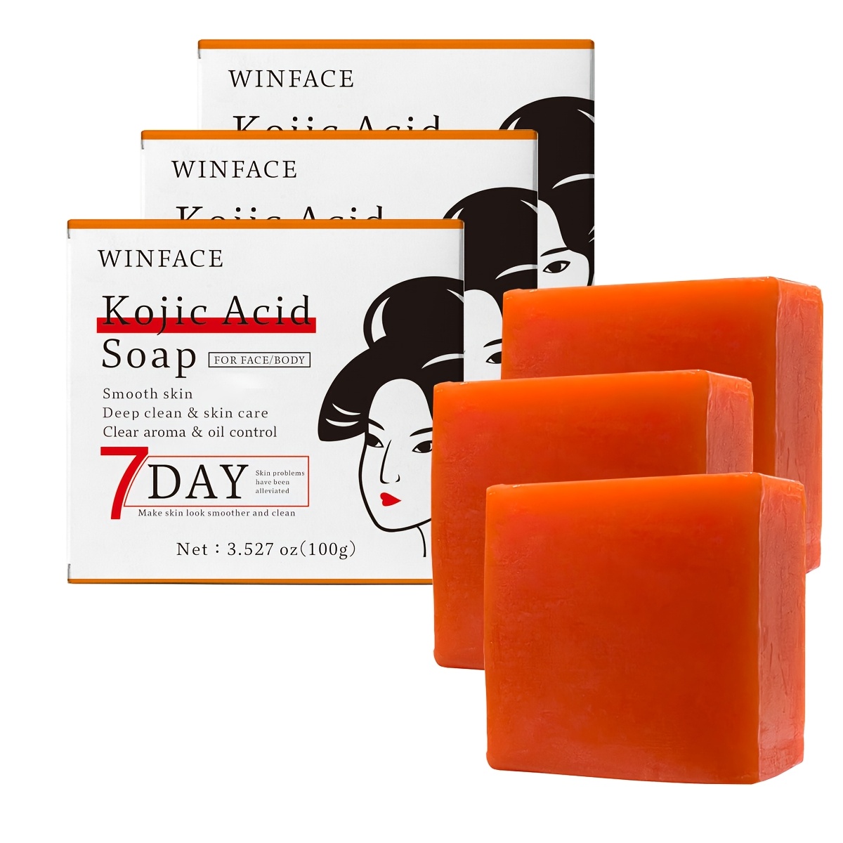 Image of 3pcs Kojic Acid Soap - Light Beige, Moisturizing, Cleaning, , Oil Controlling Soap For Hand, Face, Bath - Orange Flavor, Essential Oil