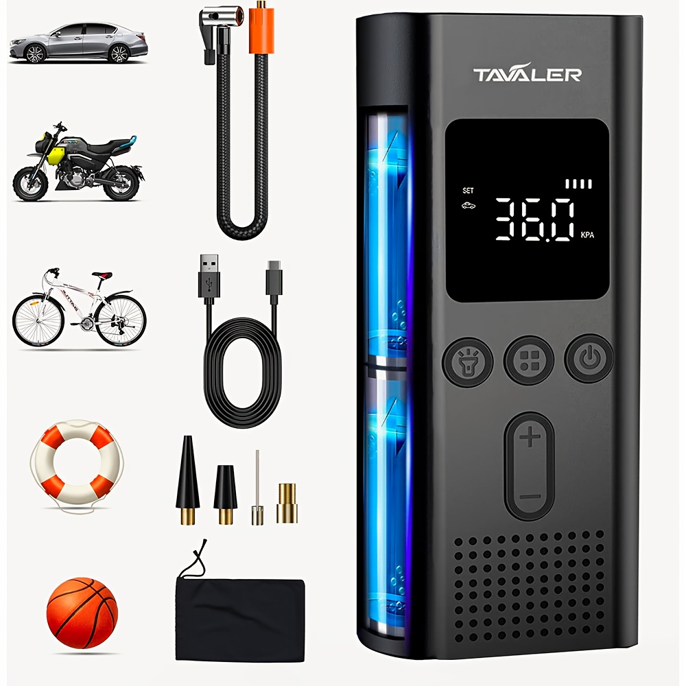 E-shop Tavaler Elektrische Luftpumpe für Fahrrad, 150 PSI Tragbare Akku-Luftpumpe für Fahrrad/Auto, Wiederaufladbare Elektrische Fahrradpumpe,
