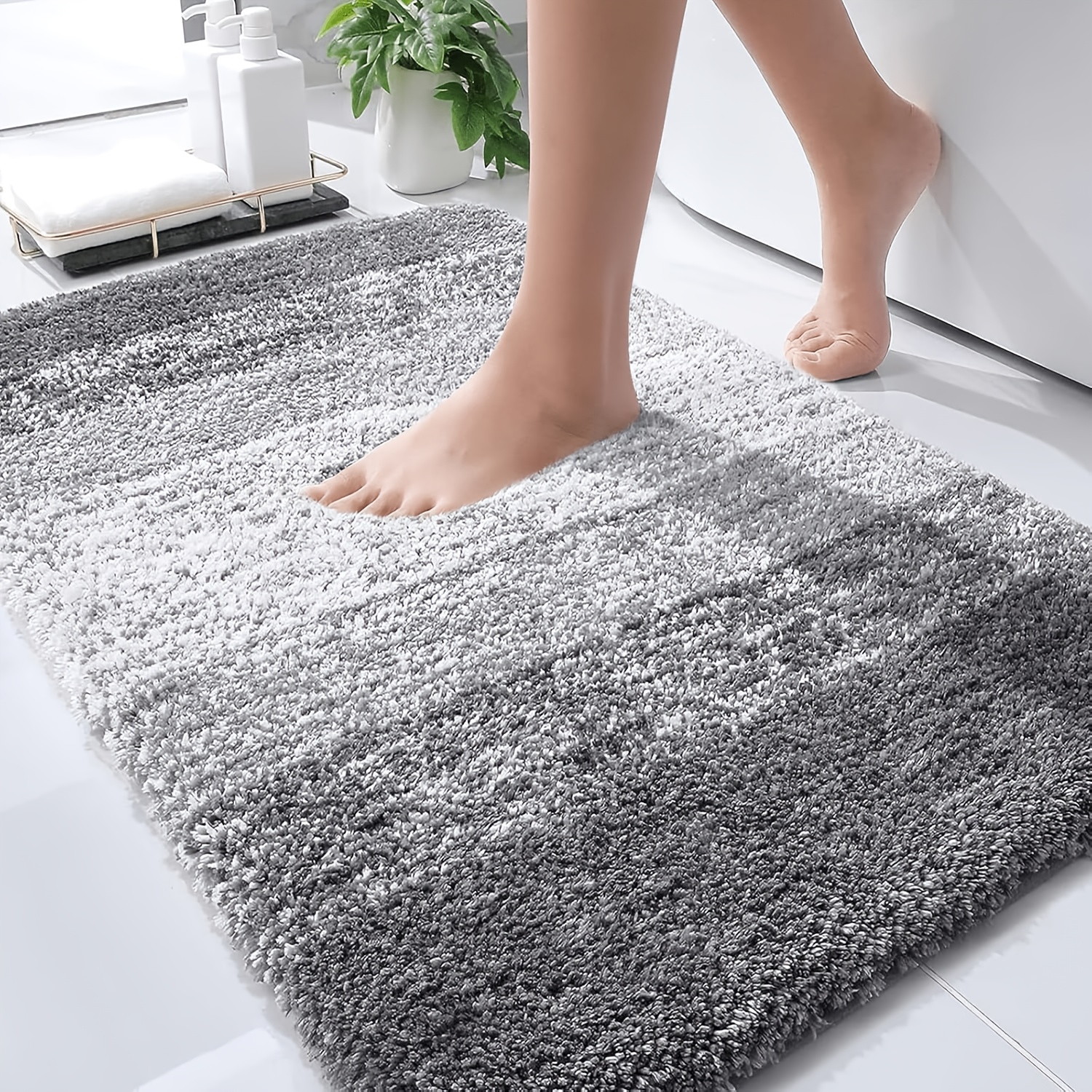 TEMU Bath Mat Suitable For Bathroom Floor, Tub & Shower - Absorbent Microfiber With Diatomite Backing, Quick-dry Machine Washable Bath Mat, Thick