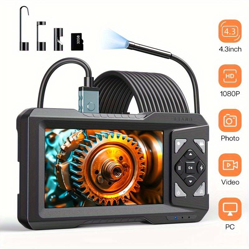 Dual Lens Borescope With 4.3" Screen - 1080P Industrial Endoscope Camera, 16.5ft Waterproof
