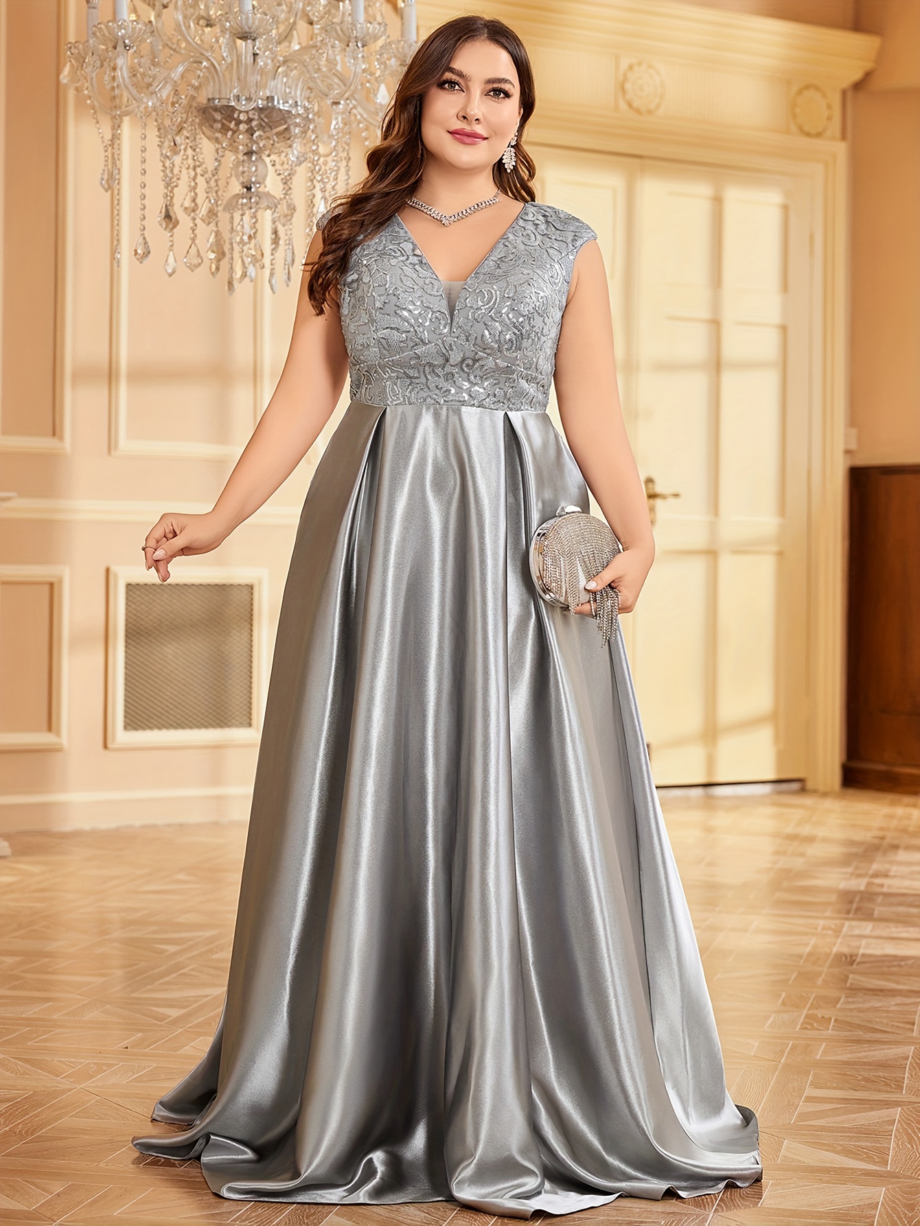 Plus Size, Elegant Sequin Evening Dresses Women's Maxi Prom Dresses Slit  Party Dresses Luxury Cocktail Dresses