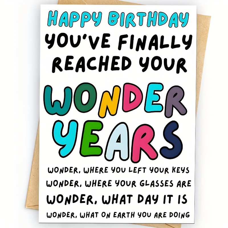 a fun birthday card with an envelope suitable for humorous greetings for celebrations at ages   50   and 70 it features a   design and colorful text   birthday party supplies