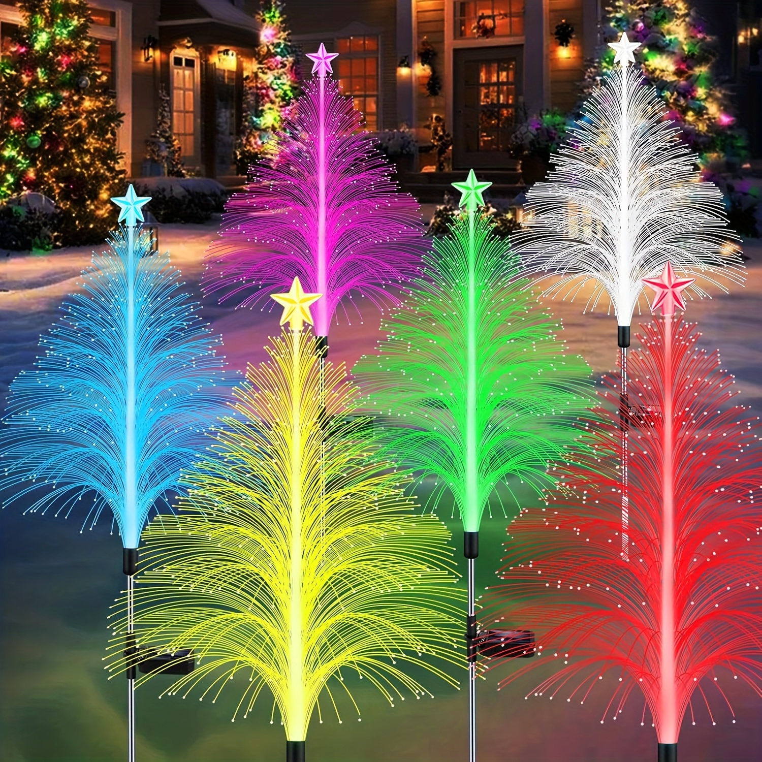 TEMU 2/4/6 Christmas Decorations Solar Christmas Tree, Solar Fibre Optic Christmas Tree Lights, Variable Ipx5 Waterproof Solar Christmas Tree Lights