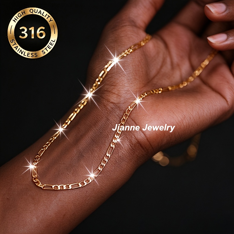 Image of 1pc 18k Golden Plated Stainless Steel Chain Necklace,elegant Classic Unisex Daily Party Accessory For Men And Women
