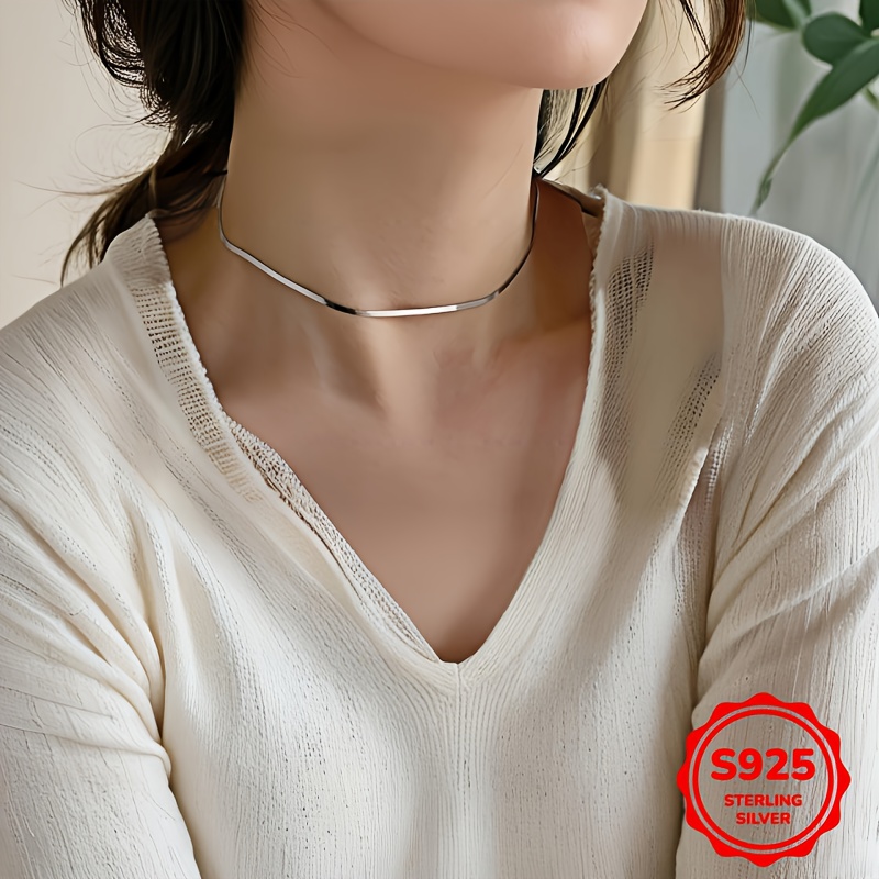 High End S925 Golden Flat Snake Bone Chain Blade Necklace