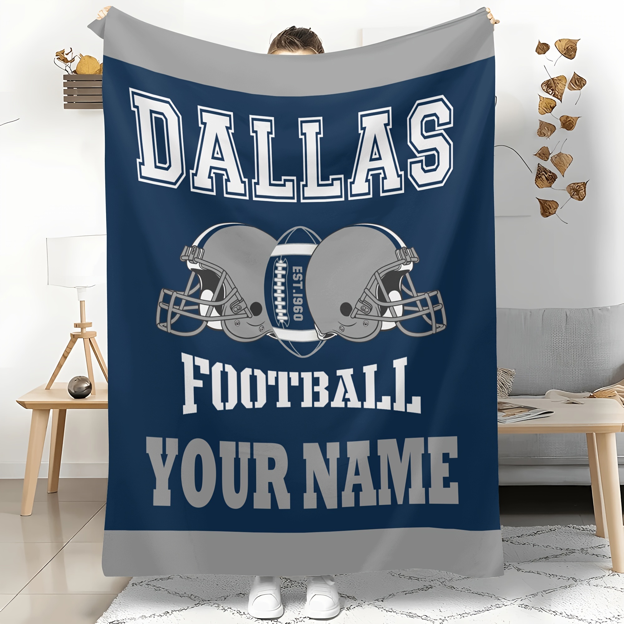 

Customizable Dallas Football Blanket With Personalized Name - Ideal For Bed, Sofa, Travel, Perfect Gift For Fans - Knit Polyester Rectangle Throw, No Battery Needed