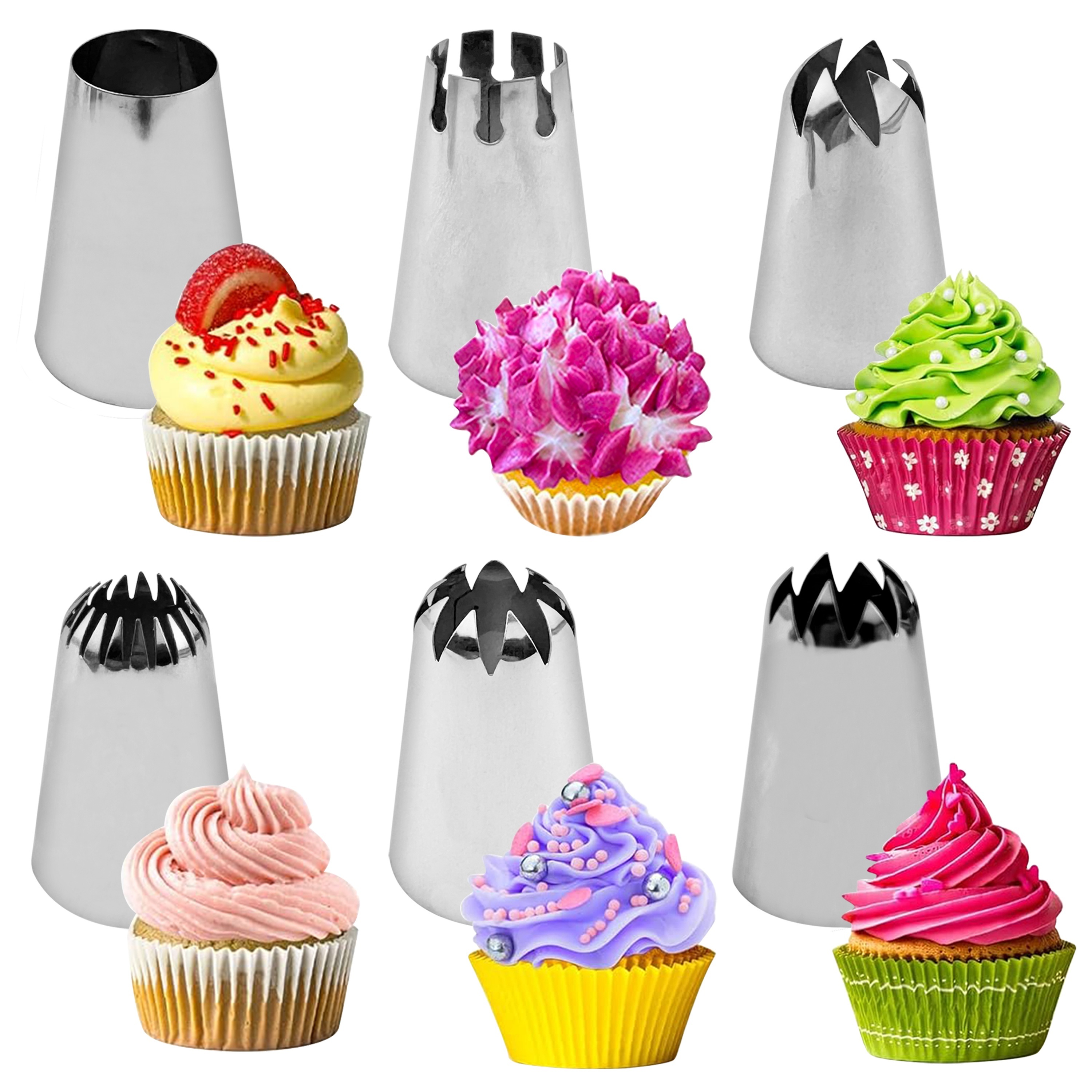 

6-piece Large Stainless Steel Icing Piping Nozzle Set, Cupcake Decorating Tips For Diy Baking, Cake & Cookie Decorating, Suitable For Christmas, Halloween, Easter, Hanukkah, Thanksgiving