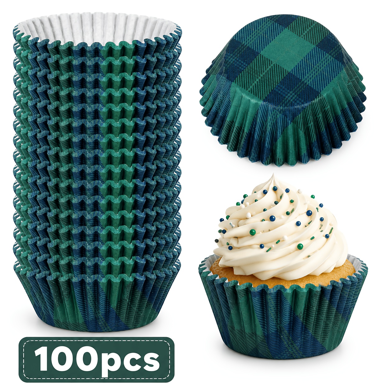 TEMU Lot de 100 caissettes à cupcakes à carreaux verts et avec motif d'ours à , adaptées pour les fêtes d'anniversaire, les décorations de bricolage
