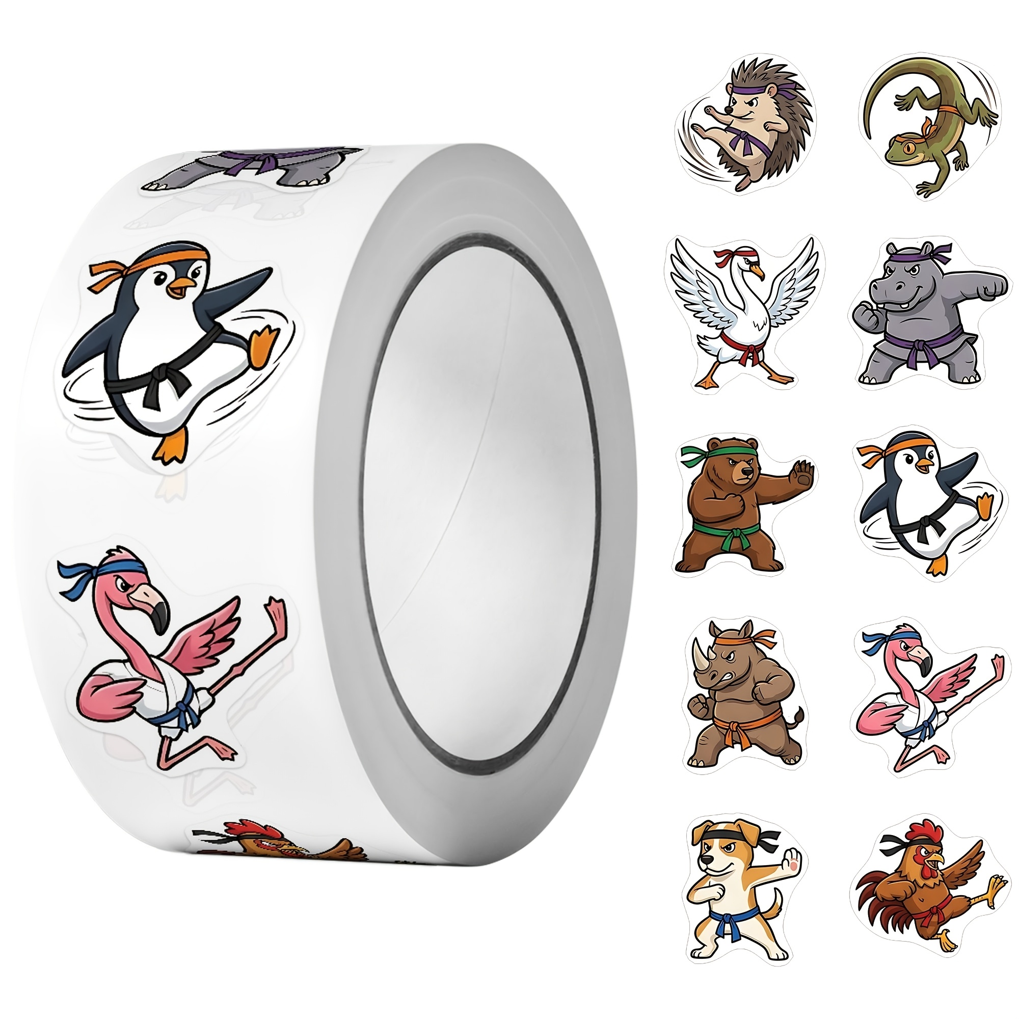 TEMU 1roll(500pcs) Karate Martial Arts Animal Sticker Roll 2.5cm/1.0'' 10 Art Decals Adorning Suitable For Home Decoration Sealing Labels Daily