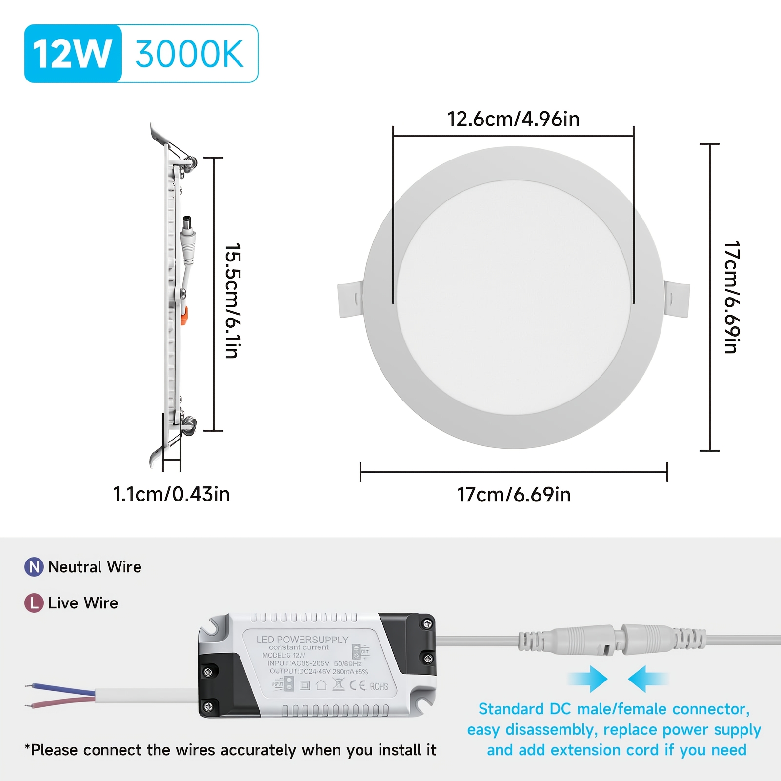 5pcs 12w Led Round Recessed Ceiling Flat Panel Down Light Ultra Slim Lamp In Cool White/nature White/warm White For Commercial Lighting Office Corridors
