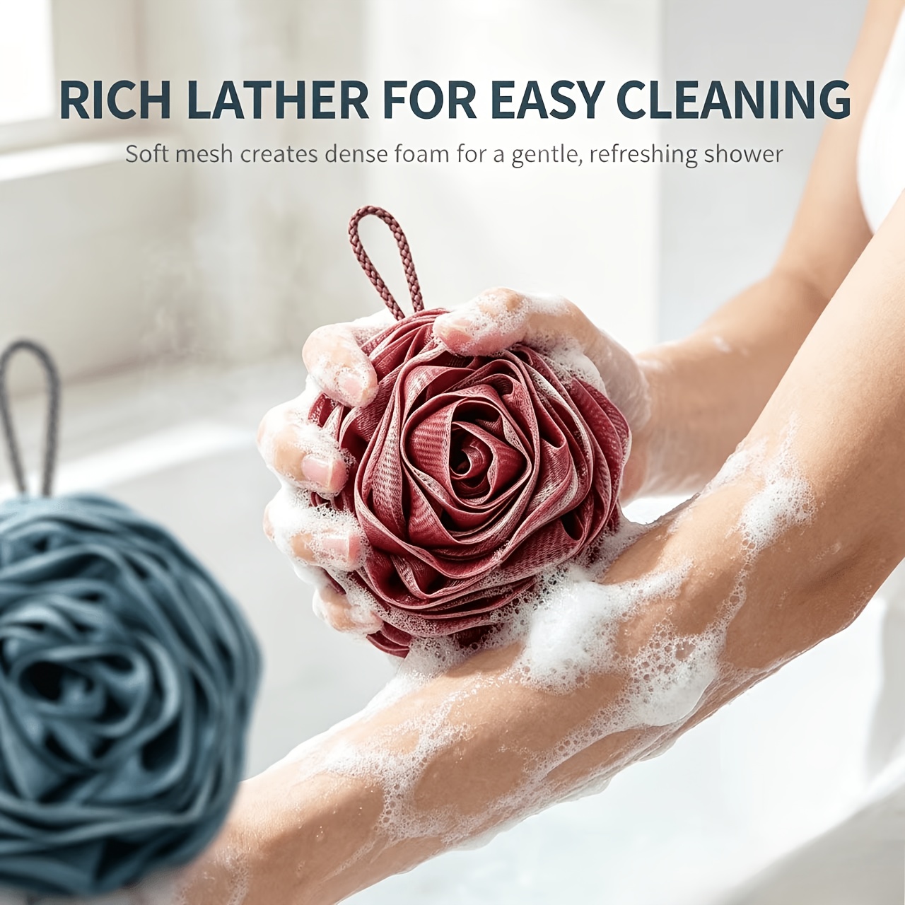 Large Rose-Shaped Bath Loofah Sponge with Storage Hook