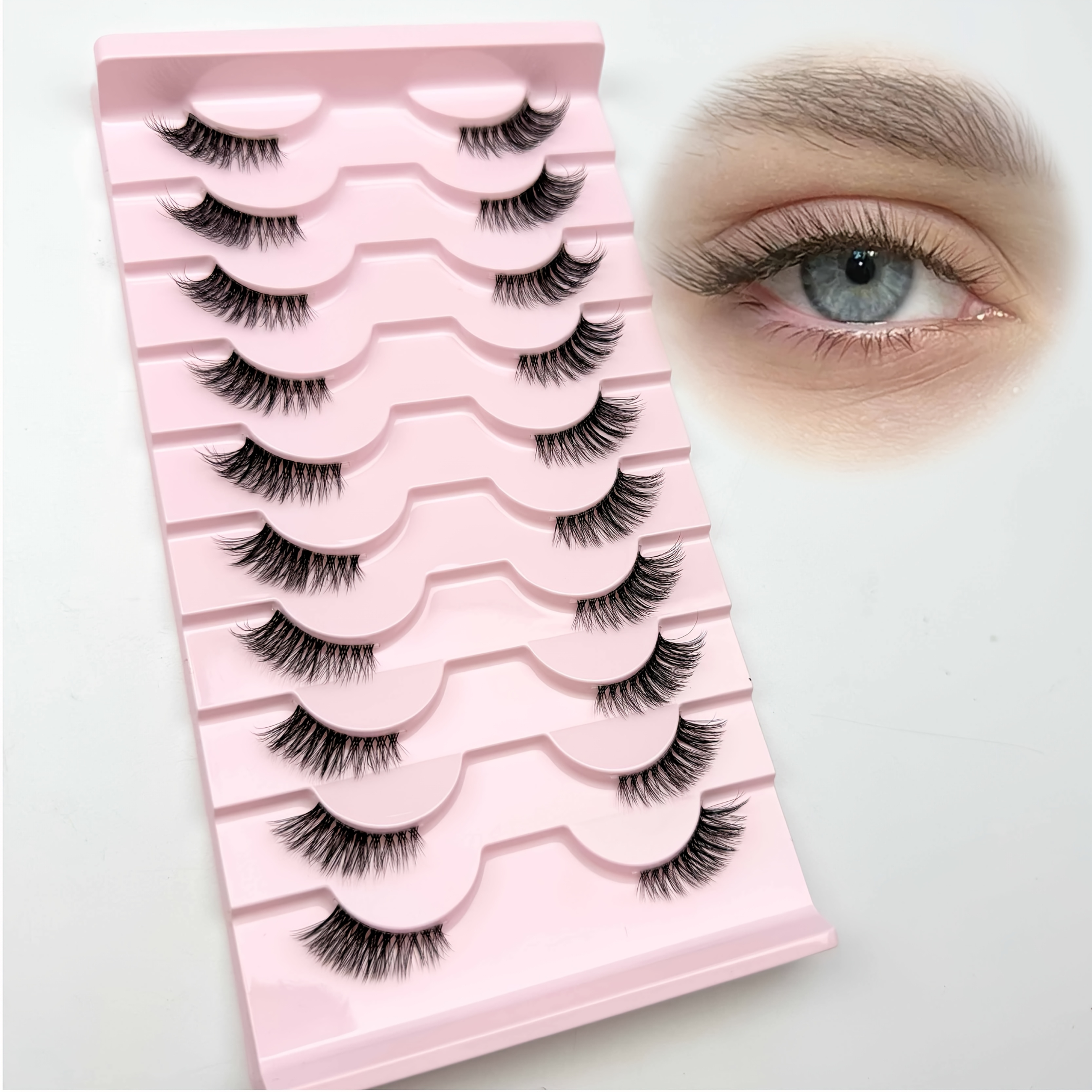 10 Pairs Of Half Cat Eye Lashes With A C , Featuring A Soft Thin Band. Short Mink Eyelashes Are Beginner-friendly, Reusable, And For Everyday Use