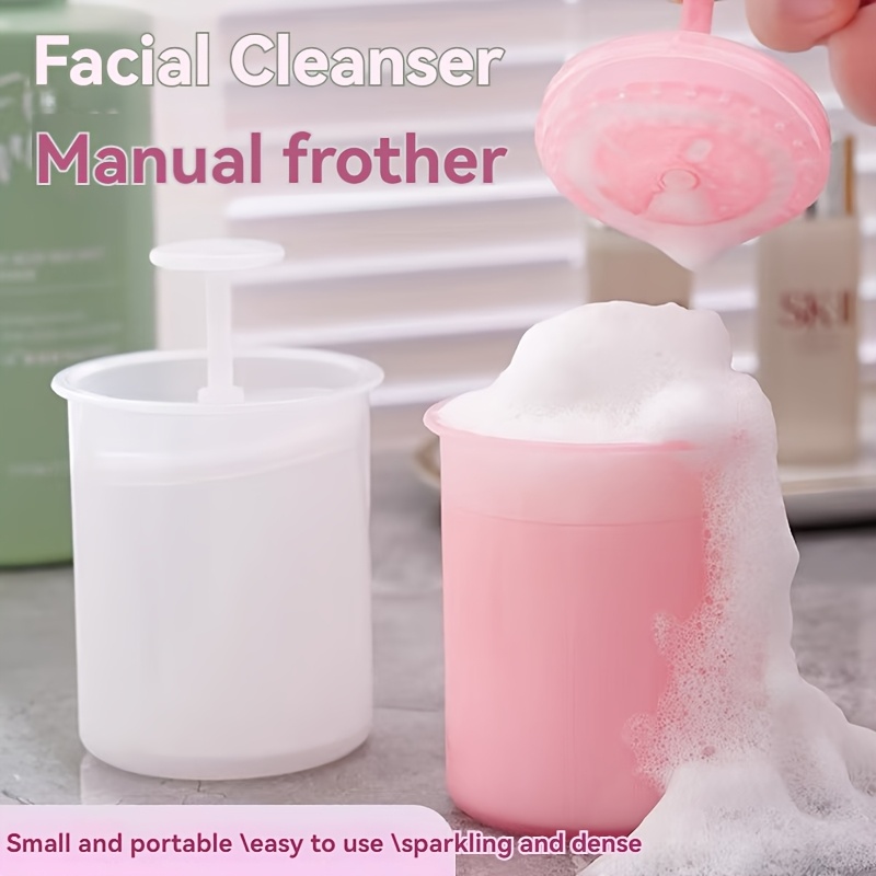 A foaming maker cup cleanser helps, Manual portable bubbler bottle for skincare foam-making, Small transparent for home and travel.