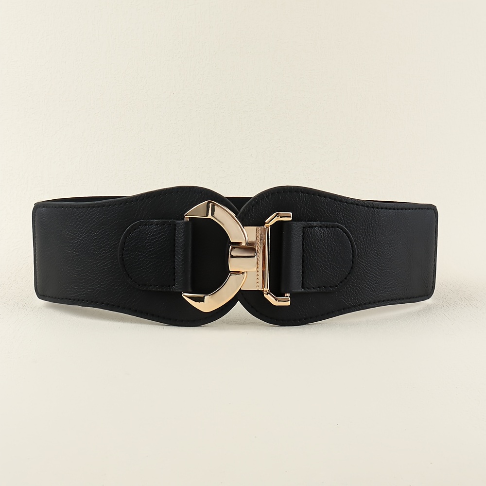 TEMU 1pc Fashionable And Versatile Women's Wide Waist Cincher With New Geometric Metal Buckle, Elastic High-stretch Belt For Decoration
