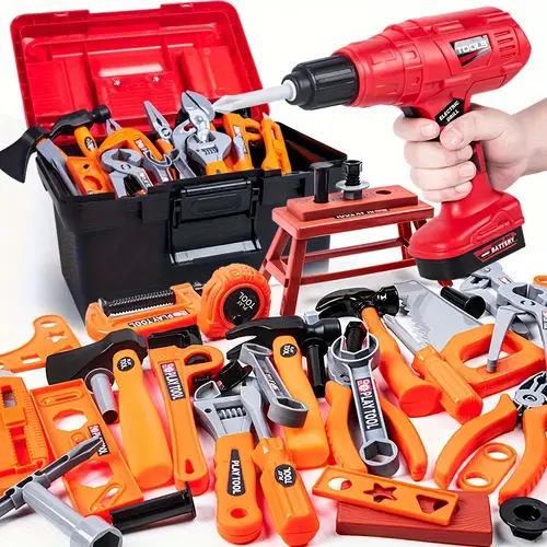 42 pcs set childrens simulation tool set with power drill and storage box interactive building tool kit for kids power drill and pretend repair tools educational toy set great as a gift for kids
