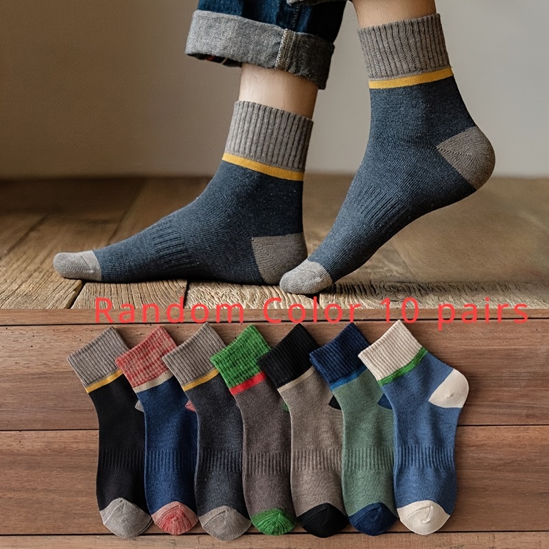 Image of 10 Pairs Random Colors Socks Men Spring Autumn Winter Mid-calf Socks Anti-odor Thick Socks Polyester Socks Winter Long Socks Trendy