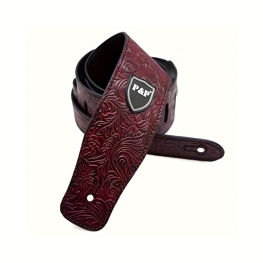 Premium Faux Leather Guitar Strap - Adjustable 129.54cm-149.86cm, Durable & Embossed Design with Floral Patterns or Crocodile Texture, Ideal for Acoustic, Electric & Bass Guitars - Available in Multiple Colors, Guitar Accessories