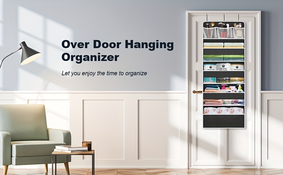 over the door organizer with 5 bins 10 side pockets 44lbs load hanging bathroom organizer   closet organizer and storage for bedroom details 0