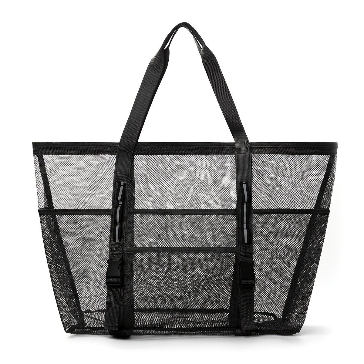 TEMU Women's Beach Tote Bag: Multi-pocket, Large Capacity, Mesh Design. Includes Towel-securing Straps. Outdoor , Beach Vacations, Swimming, And Spa