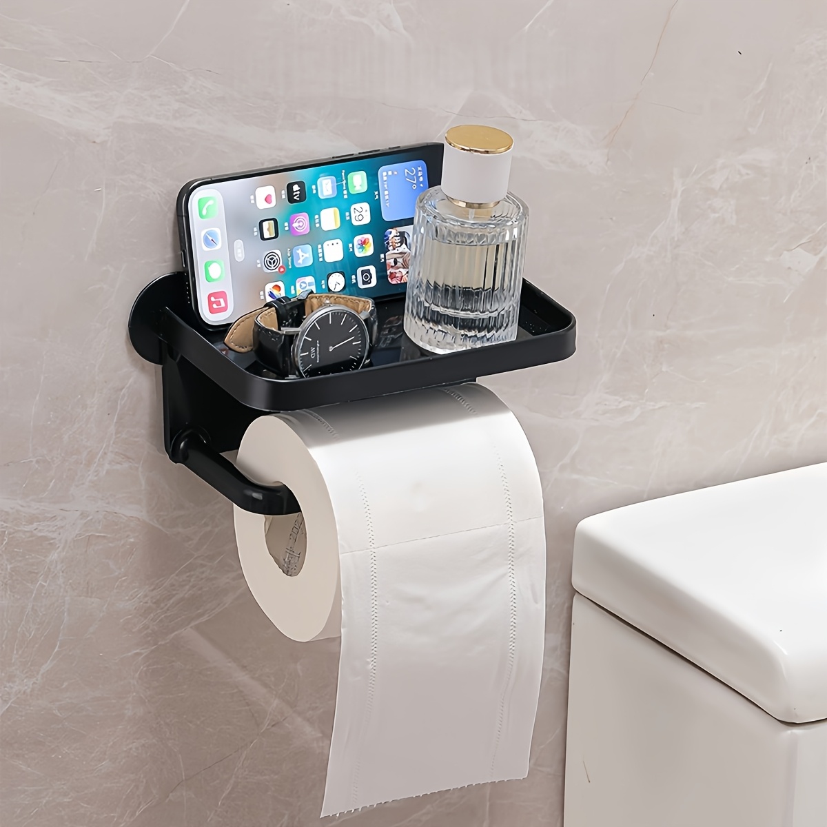 TEMU 1pc Toilet Paper Holder, No-drill Tissue Box, Roll Paper Dispenser, Bathroom Tissue Storage Rack