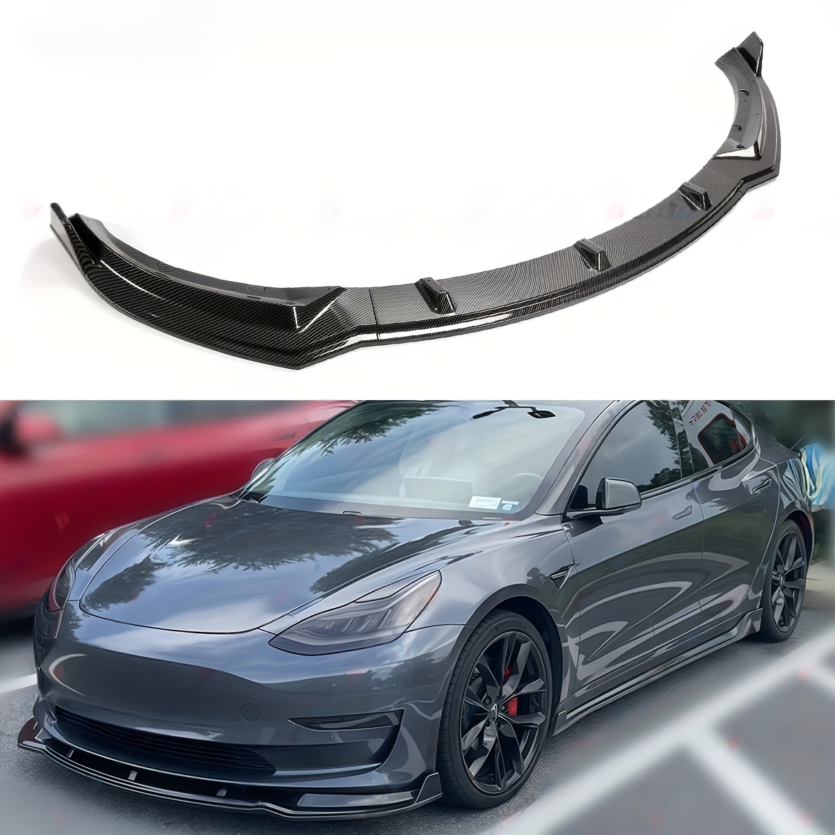 TEMU Front Lip Compatible With 2017-2023 For Model 3 (/carbon Fiber), Bumper Spoiler Air Dam Lower Chin Splitter Protection Body Kit Fits 17-23