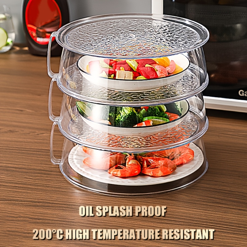 Heat Resistant 200°C Transparent Microwave Splash Guard Cover, 360° Splash-Proof Insulated Plastic Protector for Food, Stackable and Easy to