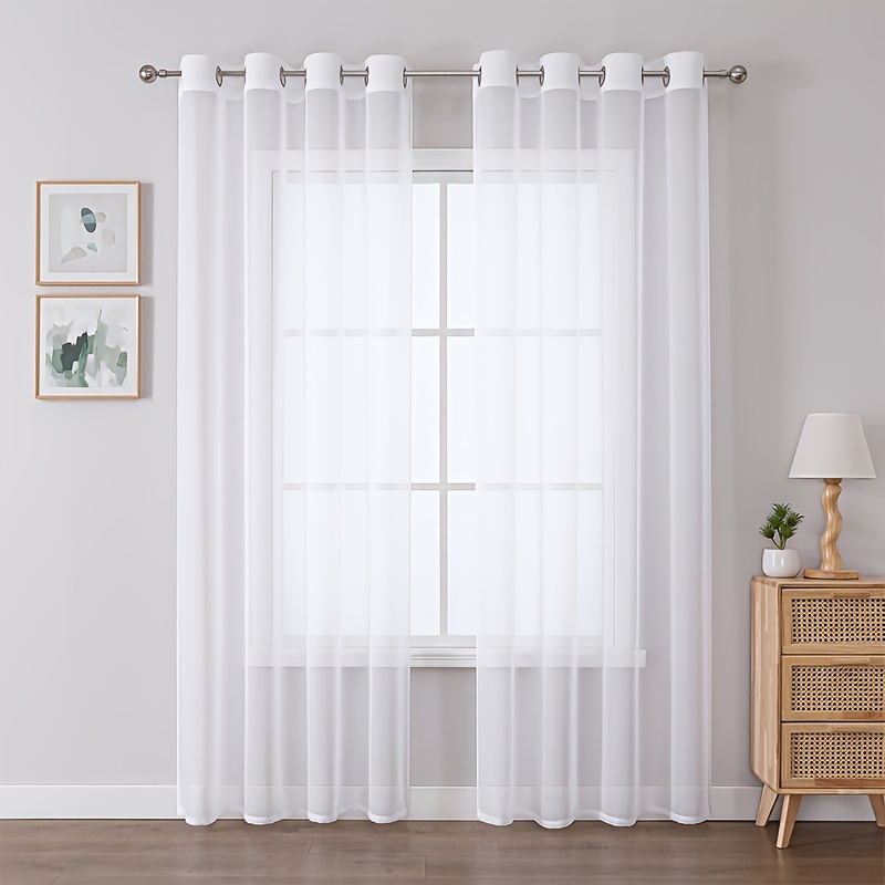 1pc semi transparent tulle curtain with round ring punch design   suitable for living room bedroom and office home decoration curtain recommended to buy two