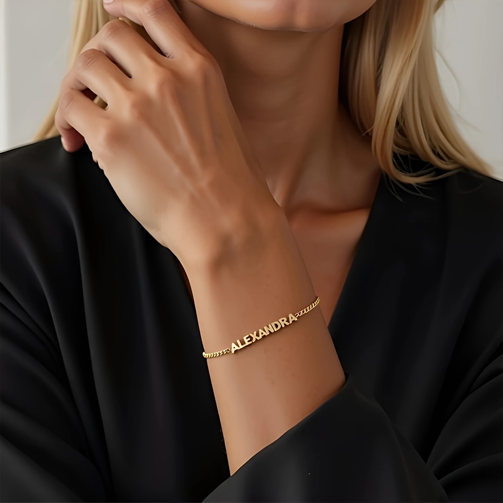TEMU [Personnalisé] Bracelet personnalisé en acier inoxydable avec 1 à 2 , bracelet de marque , bracelet , cadeau d'anniversaire, cadeau de fête des