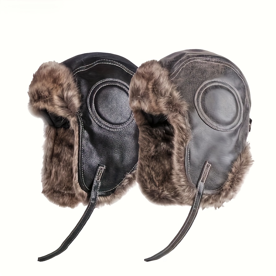 

Men's Winter Hat With Leather & Ear Protection - Ideal For Snowy Weather, Perfect Gift