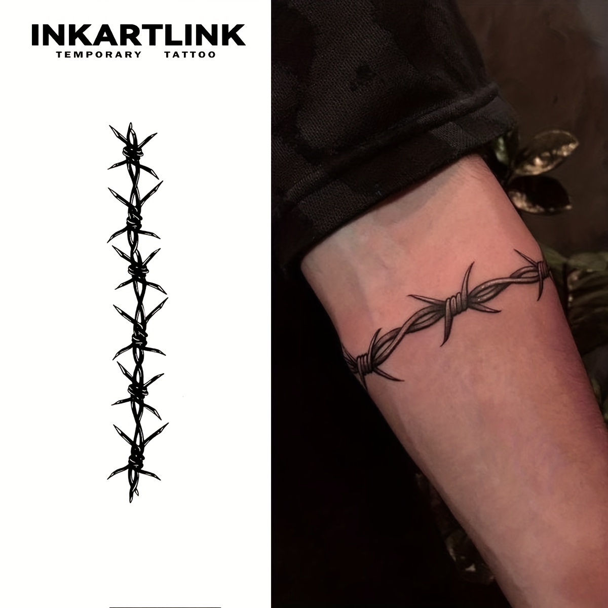 INKARTLINK Tatuajes Temporales Adhesivos, Diseño de Alambre de Púas  Oblongo, 3*15cm/1*6in Calcomanías de Arte Corporal