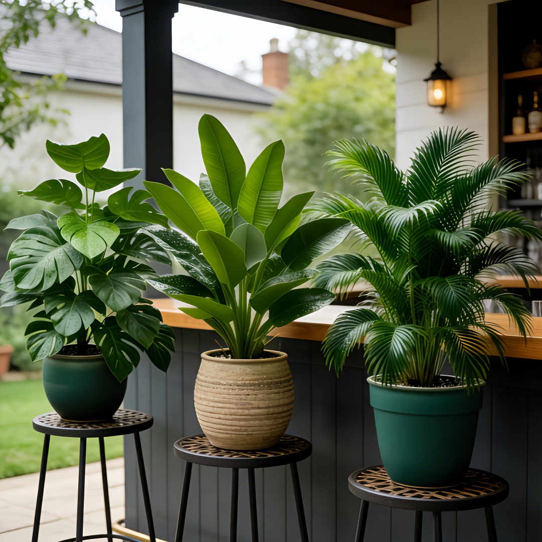 Ensemble de 3 Plantes Artificielles à Grandes Feuilles - Monstera Luxuriant et Palmiers, Bananiers, Adaptées à l'Extérieur - Arbres Décoratifs Tropiques à Large Feuillage Sans Entretien, Plantes en Pot pour Intérieur/Extérieur Toute l'Année, Arbustes Faux Style Nordique pour Mariage Hôtel Jardin