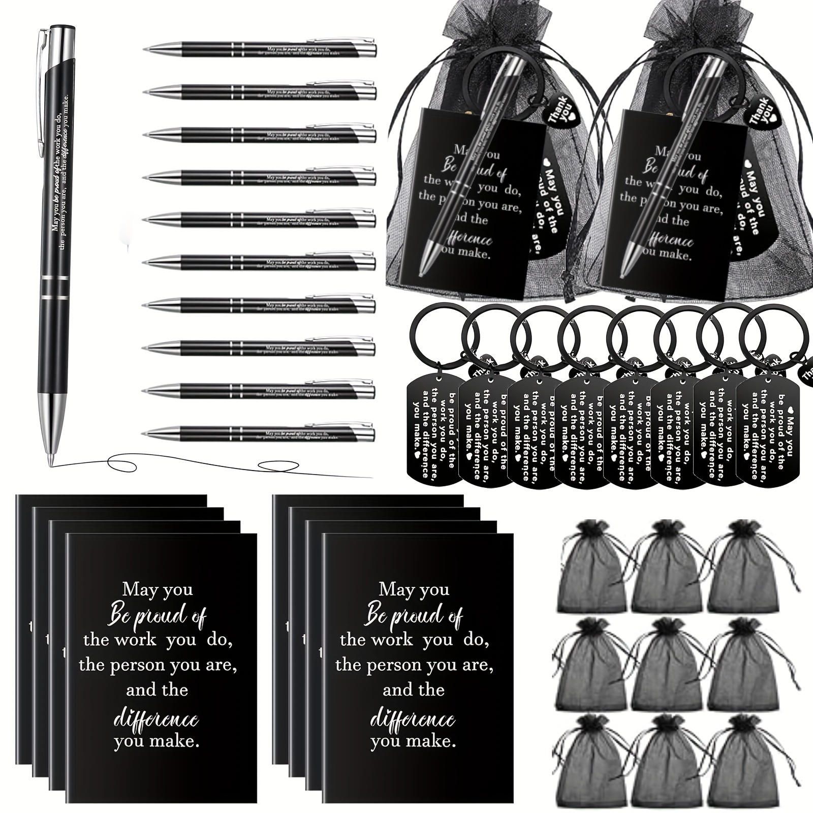 

40 Piece Employee Appreciation Gift Set - 10 Motivational Notepads & Pens With 10 Inspirational Keychains In Organza Bags, Thank You Staff Gifts For , Nurses, Teachers, And Coworkers