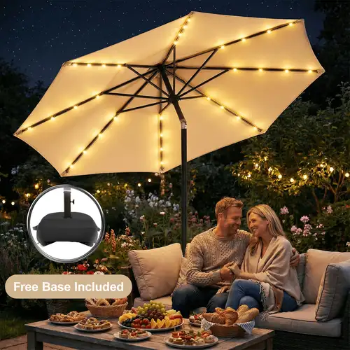 11ft solar-powered market umbrella with 32 led lights, round patio umbrella, versatile umbrella weatherresistant fabric, outdoor patio furniture, heavy duty, two umbrella options: standard & solar light ( included), christmas & halloween - 11ft solar-powered market umbrella with 32 led lights, round patio umbrella, versatile umbrella weatherresistant fabric, outdoor patio furniture, heavy duty, two umbrella options: standard & solar light ( included), christmas & halloween -