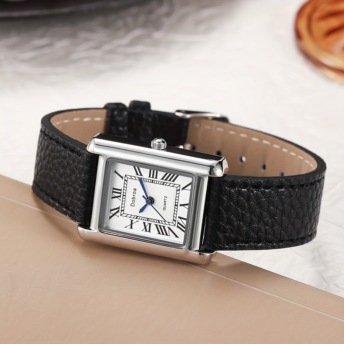 Easy Square Faux Leather Strap Watch Women' Luxury Temperament Lychee Pattern Retro Quartz Watch