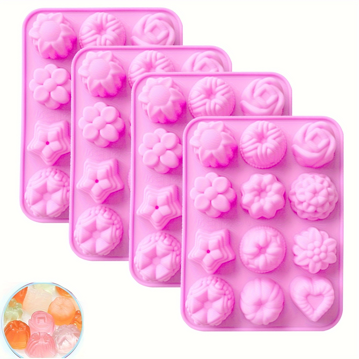 

4pcs Floral Silicone Soap Molds With 12 Cavities - Diy Soap Making & Crafts