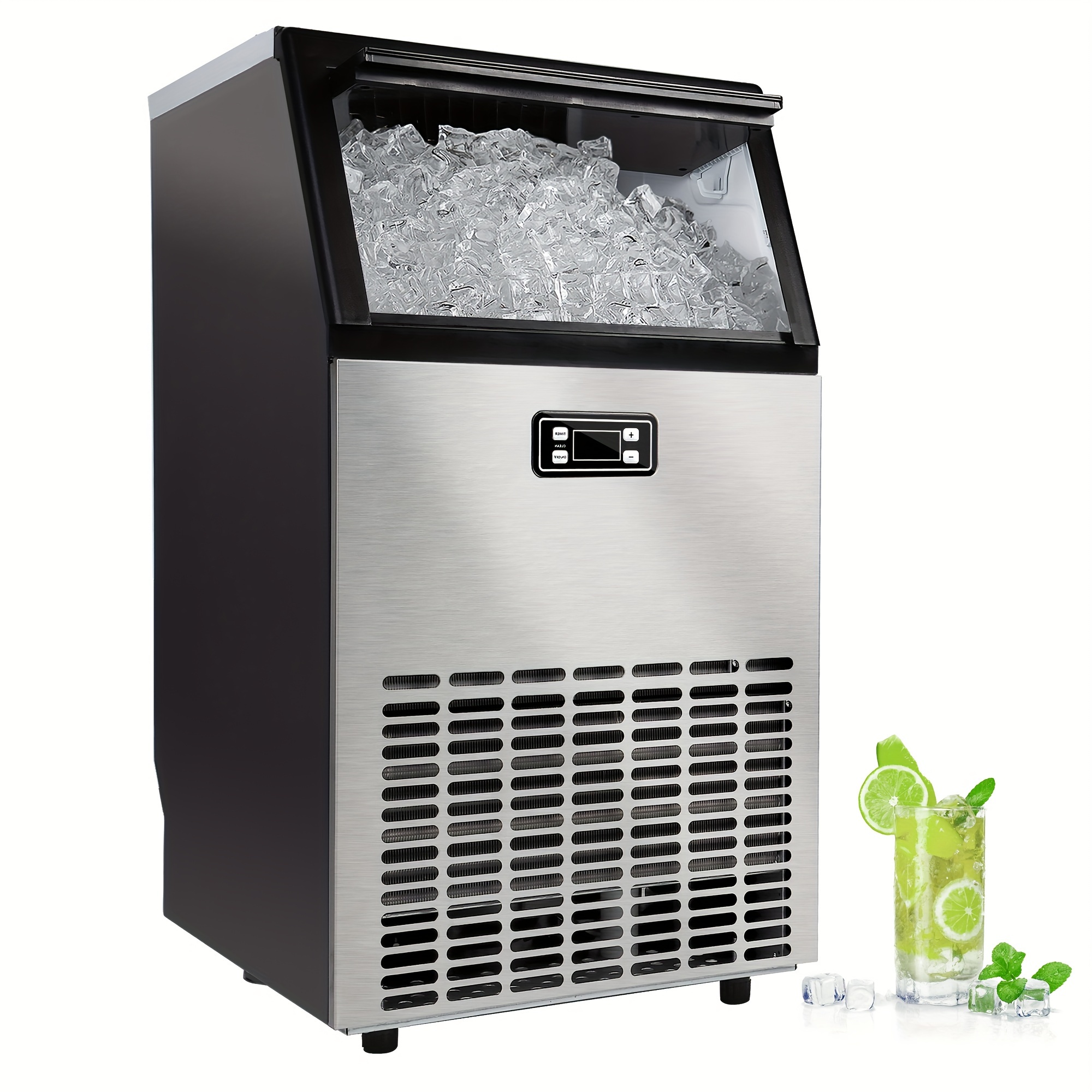 

Industrial Ice Making Machine - High Capacity 100lbs/24h, Under Counter Self-cleaning Ice Maker With 24 Hour Timer, 33lbs Ice Storage, Ideal For Schools, Homes, Bars, And Rvs