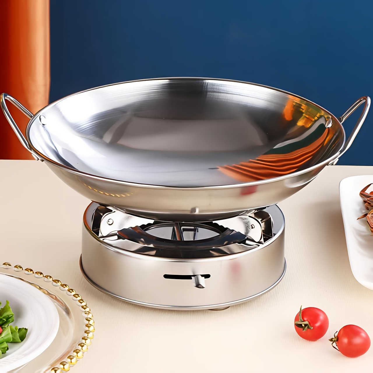 TEMU [heavy-duty Wok] Stainless Steel Heavy-duty Wok Pan & Fryer | Surface, Heat Distribution, Compatible With Gas- Durable Construction, Versatile Cooking Pot, Ergonomic , Polished Finish