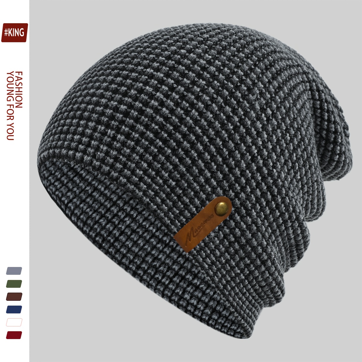 TEMU 1pc Black Outdoor Truck Driver Papa Beanie, Fashionable Black Warm Winter Hat Unisex Style Striped Cap Men Women Outdoor Sports Warm Hat Autumn
