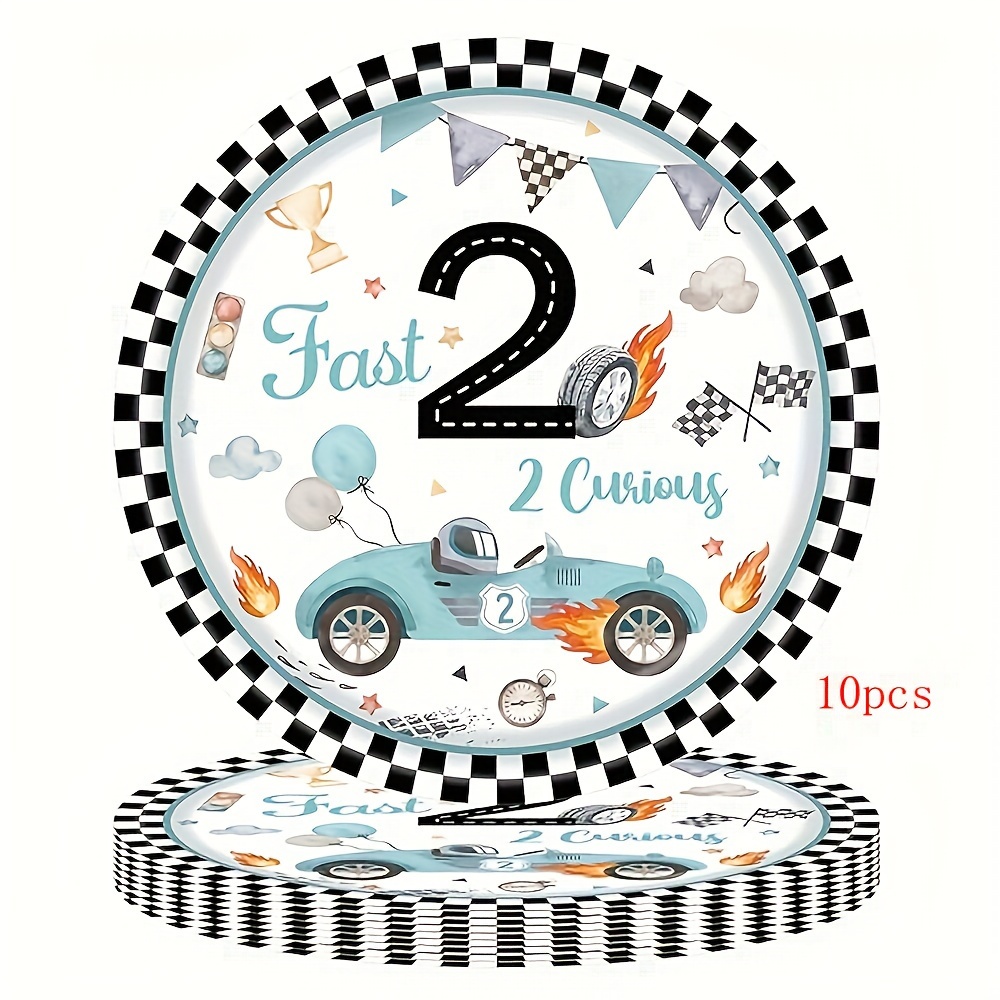 Of 10/20/50pcs Of Disposable Tableware For A Birthday Celebration Featuring Cars, Checkered Flags, And , Including Plates, Cups, And Napkins For A Second Birthday Party