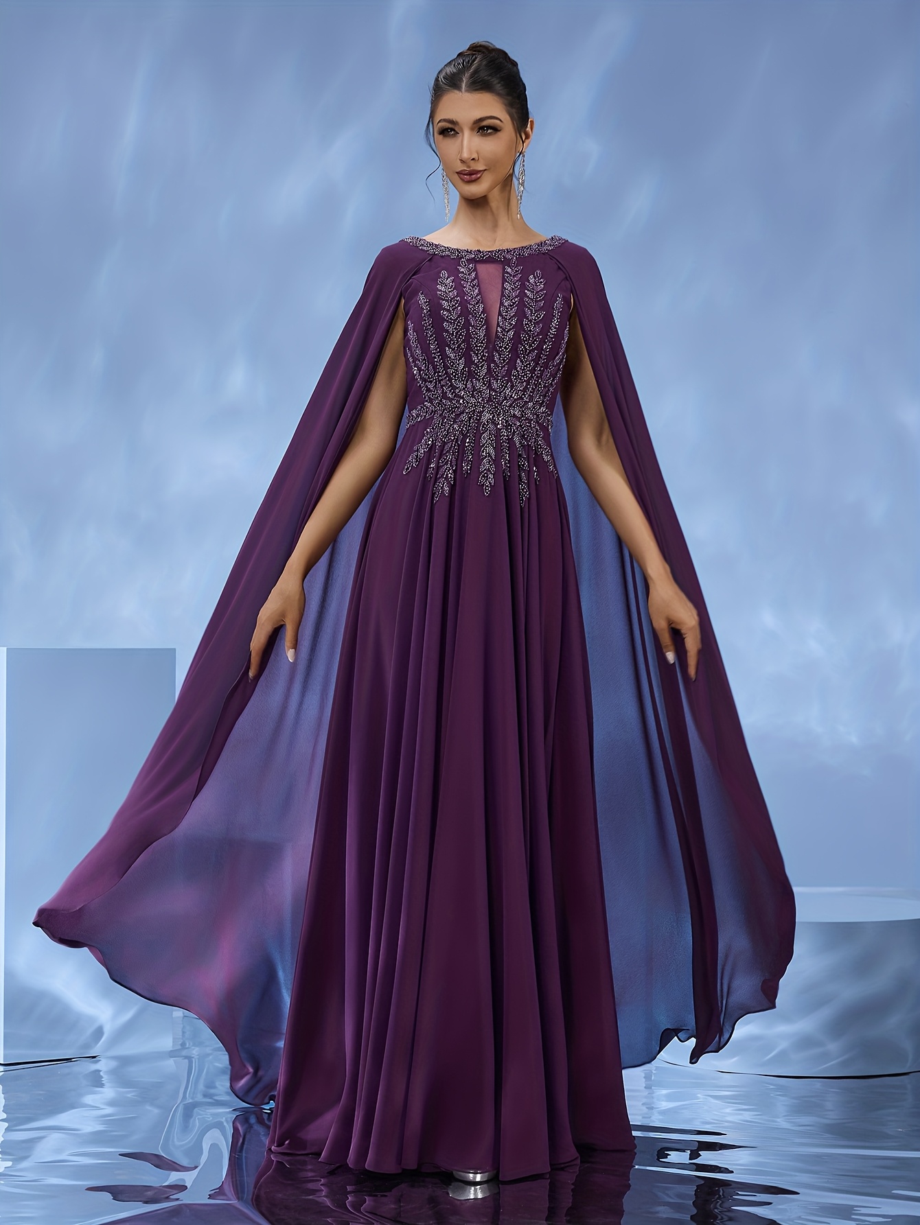 deep purple retro luxurious sheer v neck cape sleeved - Temu Malaysia