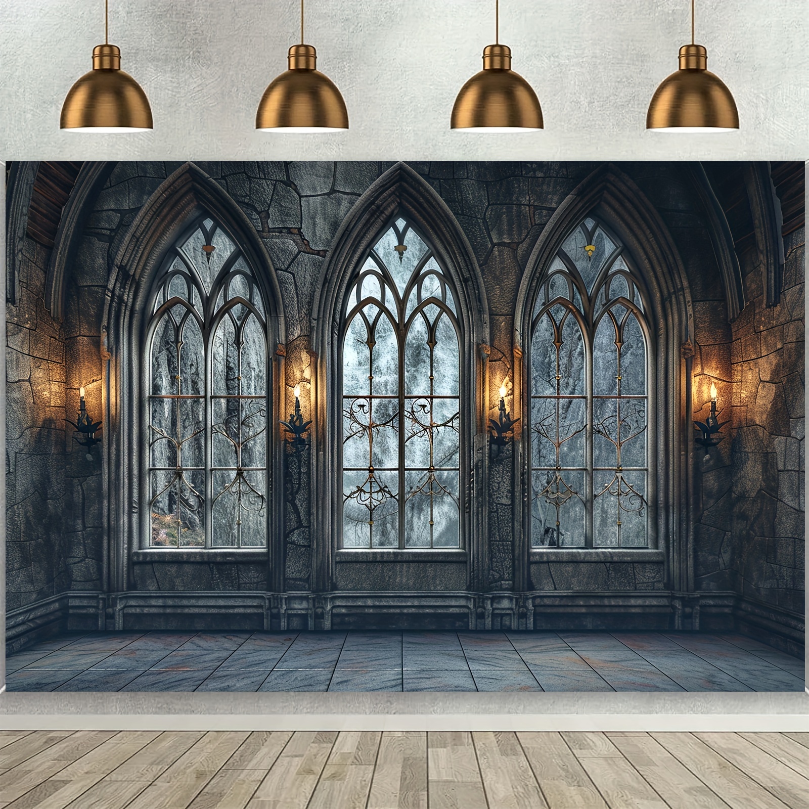 

1pc Vintage Castle Wall Backdrop Photography Stone Arched Door Windows Wall Background Studio Props Party Wedding Pictures Outdoor Photography Banner Decorations